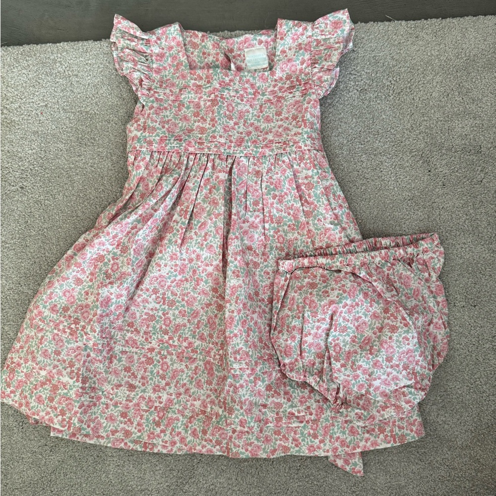 Edgehill Collection Pink and Mint Floral Baby Dress